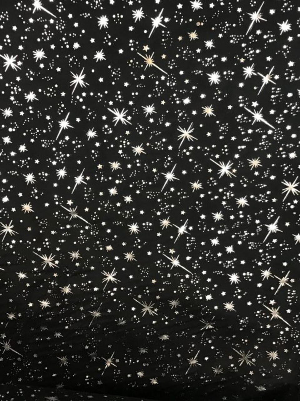 1 Yard Black Organza with Silver Foil Stars Sheer Polyester Fabric for Costumes, Decor, and Crafts 58/60″ Wide